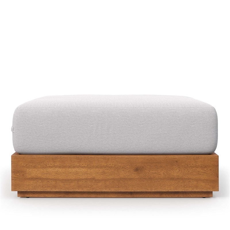 Tahoe Outdoor Patio Acacia Wood Ottoman in Natural Light Gray