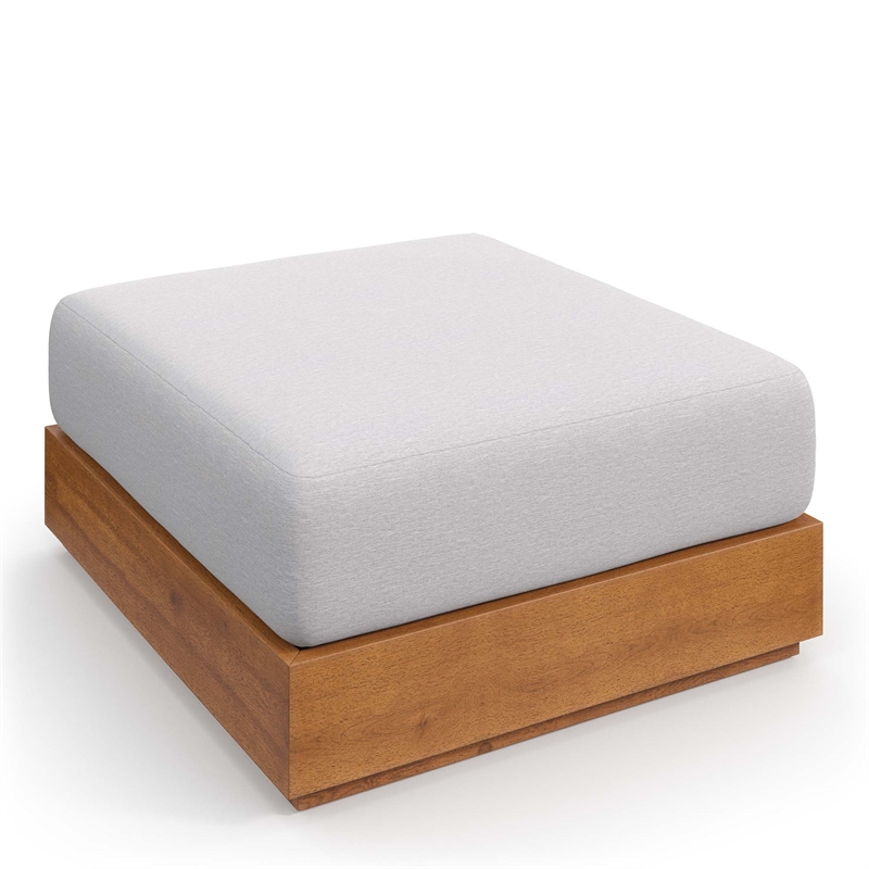 Tahoe Outdoor Patio Acacia Wood Ottoman in Natural Light Gray