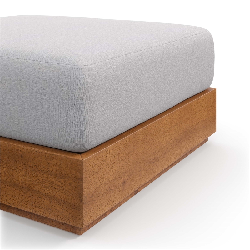 Tahoe Outdoor Patio Acacia Wood Ottoman in Natural Light Gray