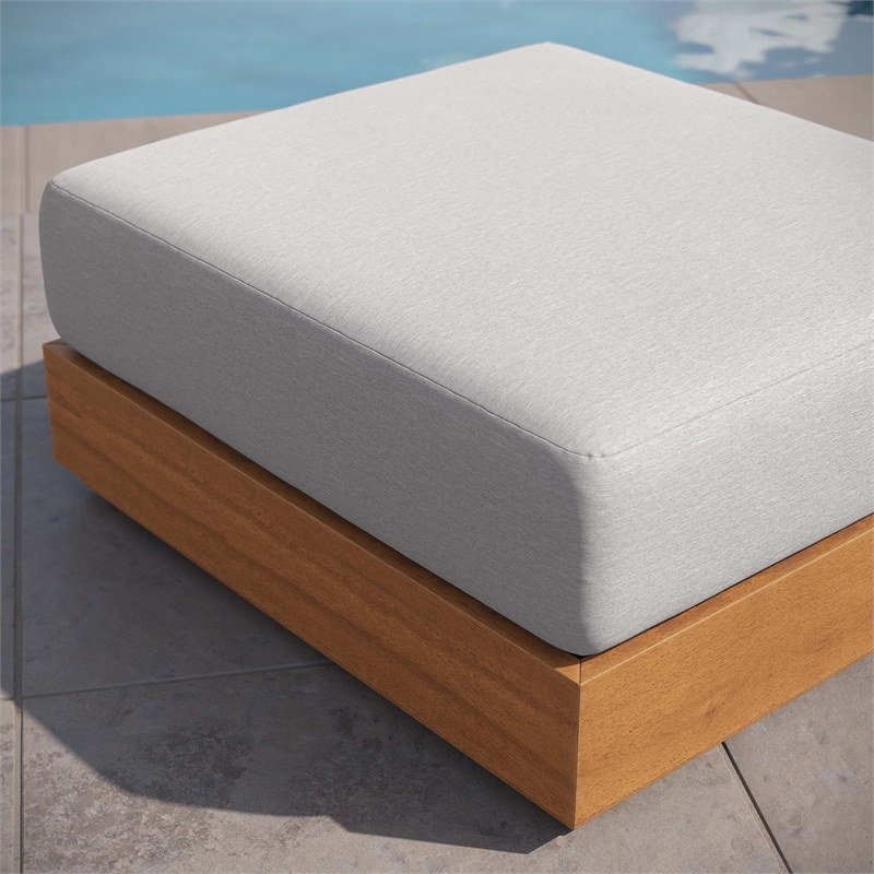 Tahoe Outdoor Patio Acacia Wood Ottoman in Natural Light Gray