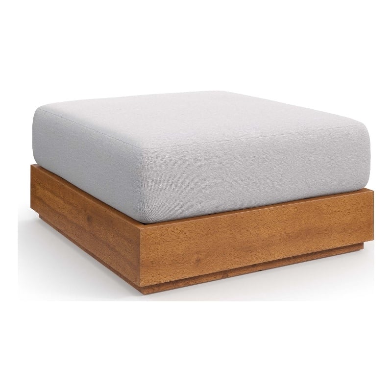 Tahoe Outdoor Patio Acacia Wood Ottoman in Natural Light Gray