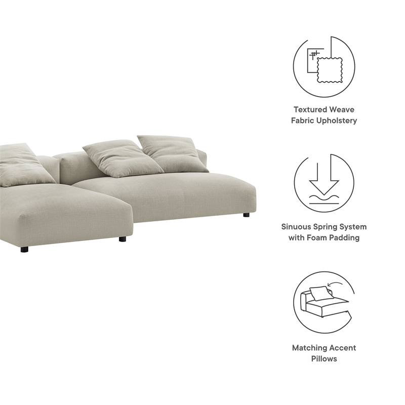 Solace2-Piece Modular Upholstered Fabric Sectional Sofa With Chaise in Linen