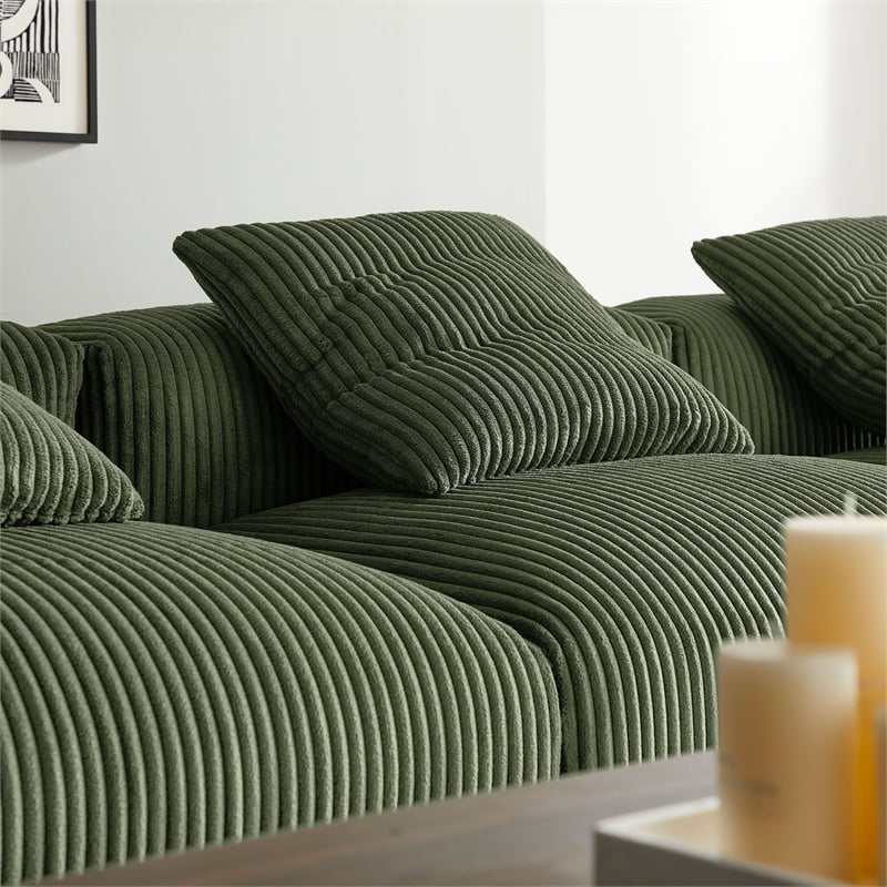 Modway Solace 4-Piece Modular Corduroy Upholstered Sectional Sofa in Fern