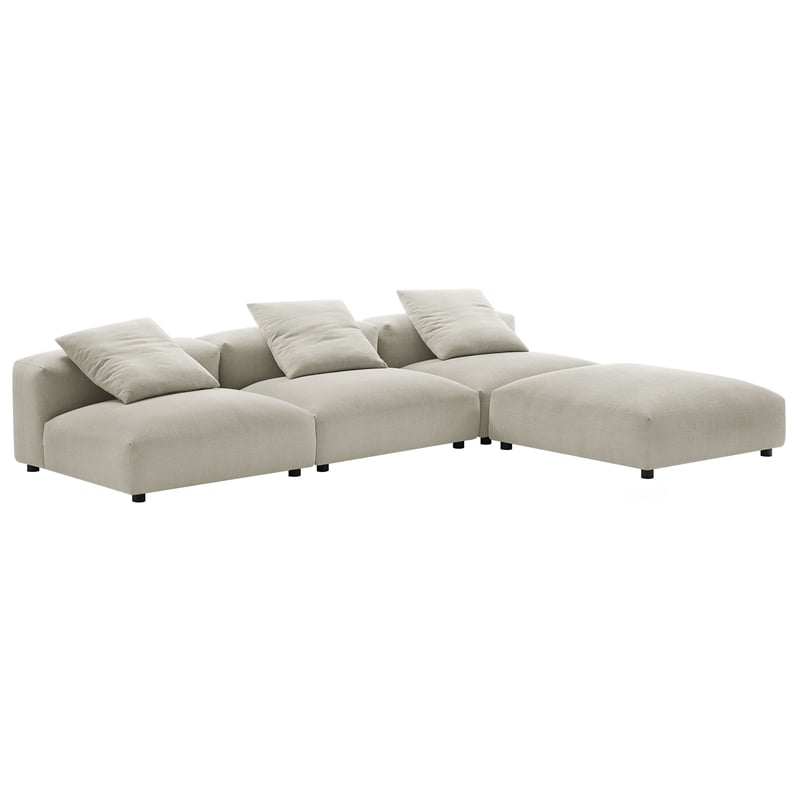 Modway Solace 4-Piece Modular Upholstered Fabric Sectional Sofa in Linen