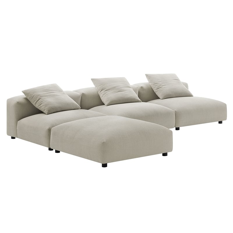 Modway Solace 4-Piece Modular Upholstered Fabric Sectional Sofa in Linen