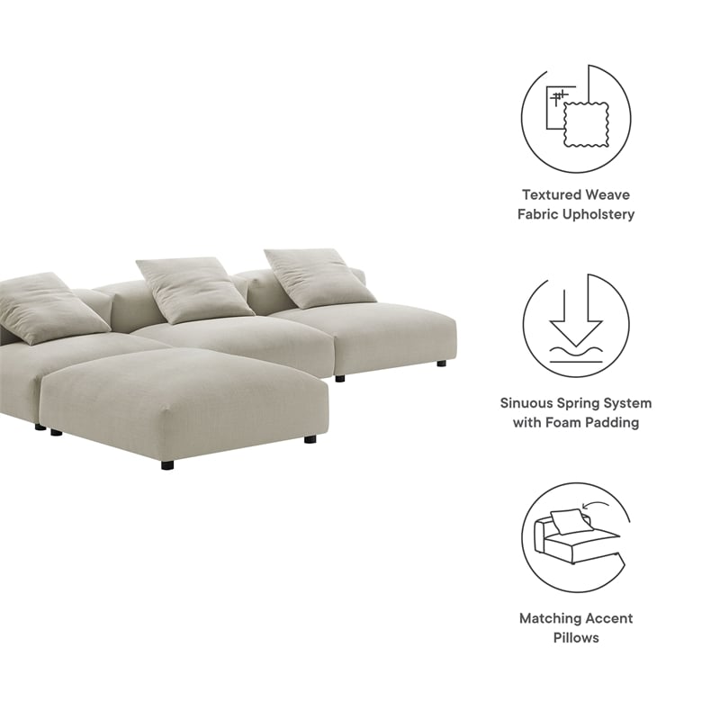 Modway Solace 4-Piece Modular Upholstered Fabric Sectional Sofa in Linen