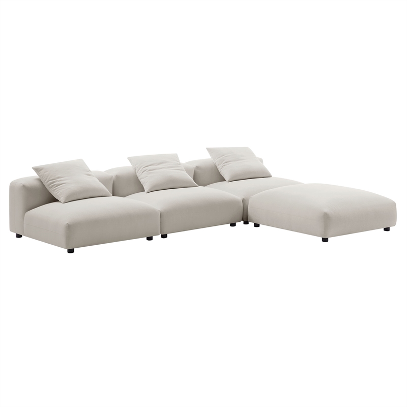 Modway Solace 4-Piece Modular Upholstered Fabric Sectional Sofa in Salt