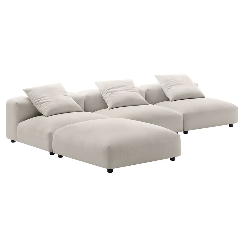Modway Solace 4-Piece Modular Upholstered Fabric Sectional Sofa in Salt
