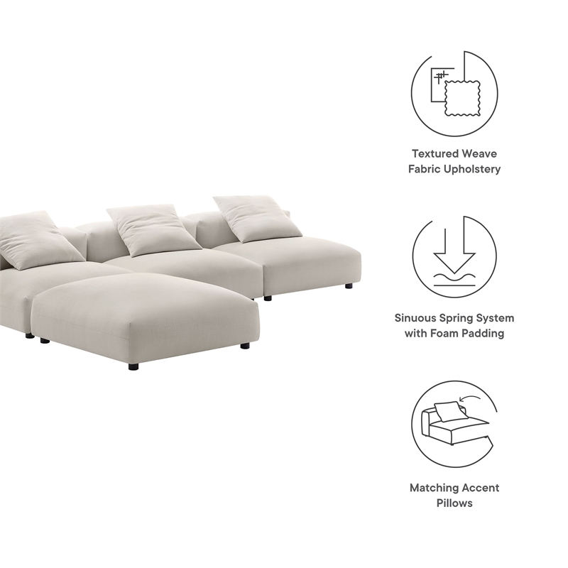 Modway Solace 4-Piece Modular Upholstered Fabric Sectional Sofa in Salt