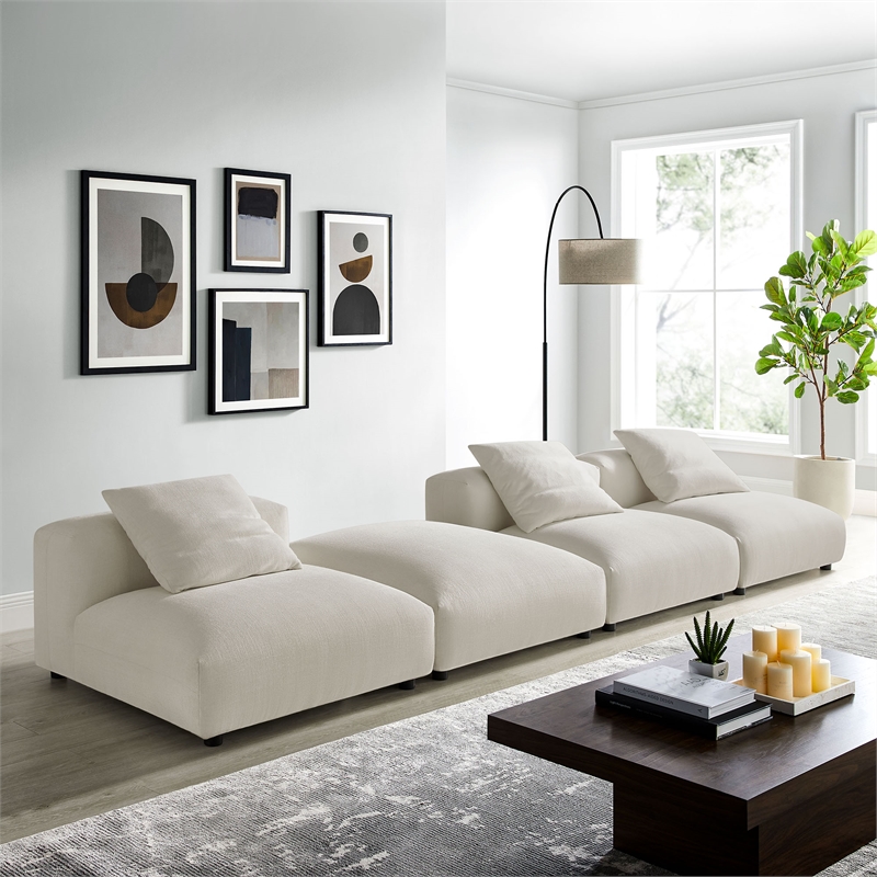 Modway Solace 4-Piece Modular Upholstered Fabric Sectional Sofa in Salt