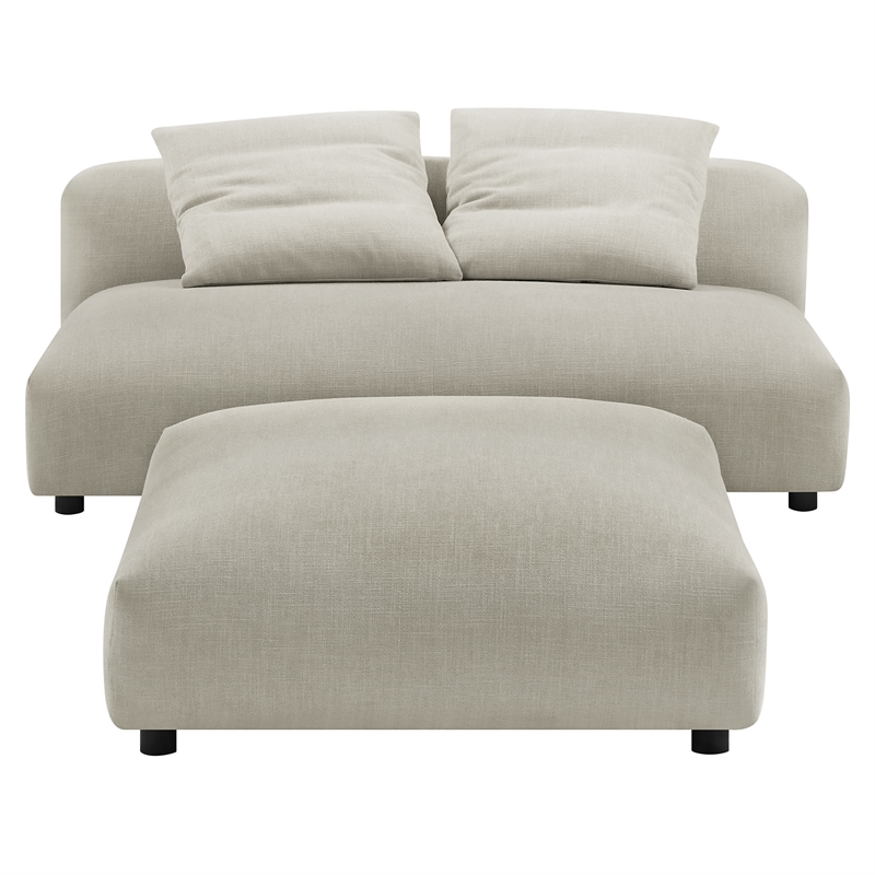 Solace Modular Upholstered Fabric Armless Loveseat and Ottoman Set in Linen