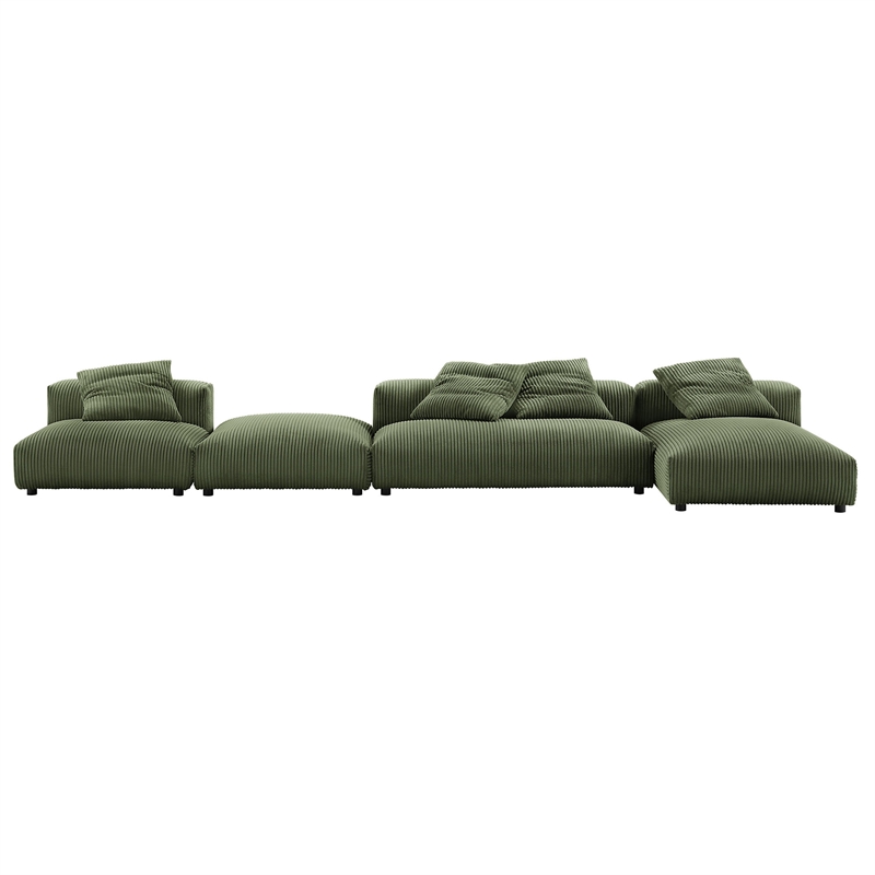 Modway Solace 4-PC Modular Corduroy Upholstery Sectional Sofa w/Ottoman in Fern