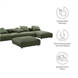 Modway Solace 4-PC Modular Corduroy Upholstery Sectional Sofa w/Ottoman in Fern