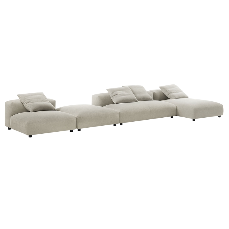 Modway Solace 4-PC Modular Upholstery Fabric Sectional Sofa w/Ottoman in Linen