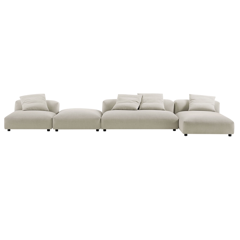 Modway Solace 4-PC Modular Upholstery Fabric Sectional Sofa w/Ottoman in Linen