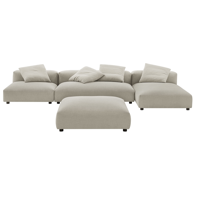 Modway Solace 4-PC Modular Upholstery Fabric Sectional Sofa w/Ottoman in Linen