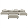 Modway Solace 4-PC Modular Upholstery Fabric Sectional Sofa w/Ottoman in Linen