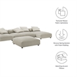 Modway Solace 4-PC Modular Upholstery Fabric Sectional Sofa w/Ottoman in Linen