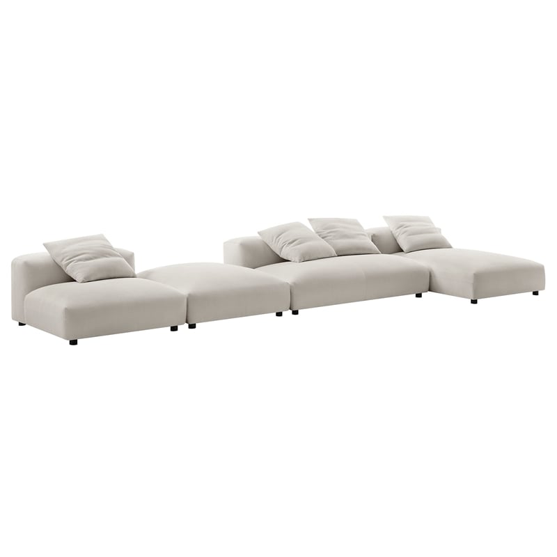 Modway Solace 4-PC Modular Upholstery Fabric Sectional Sofa w/Ottoman in Salt