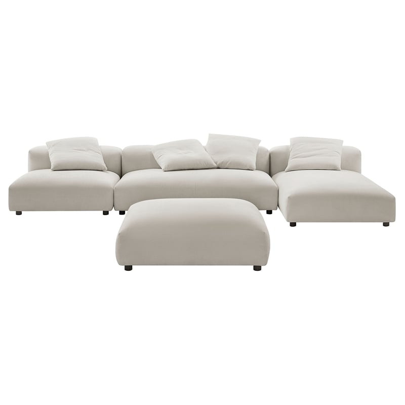 Modway Solace 4-PC Modular Upholstery Fabric Sectional Sofa w/Ottoman in Salt
