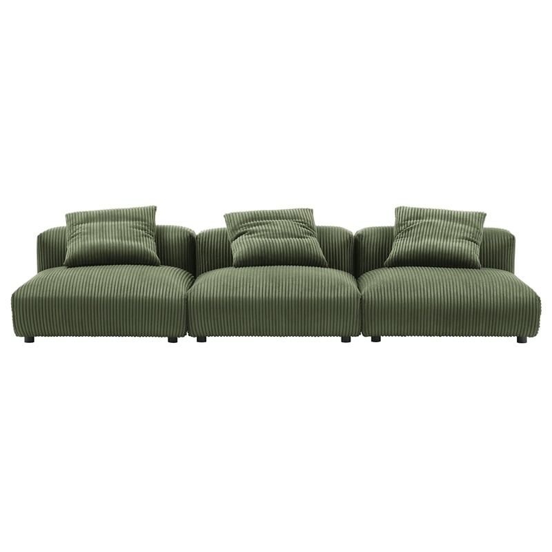 Modway Solace 3-Piece Modular Corduroy Upholstered Sofa in Fern