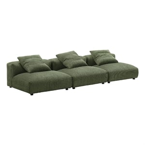 Modway Solace 3-Piece Modular Corduroy Upholstered Sofa in Fern