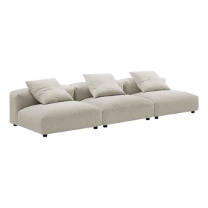 Modway Solace 3-Piece Modular Upholstered Fabric Sofa in Linen