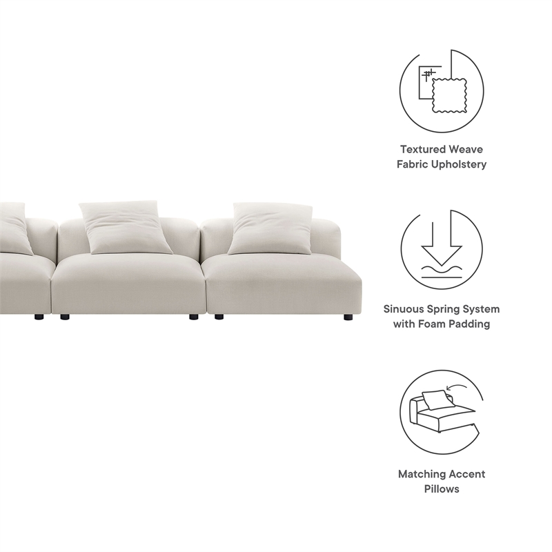 Modway Solace 3-Piece Modular Upholstered Fabric Sofa in Salt