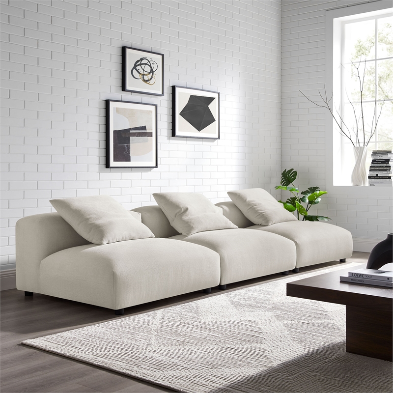 Modway Solace 3-Piece Modular Upholstered Fabric Sofa in Salt