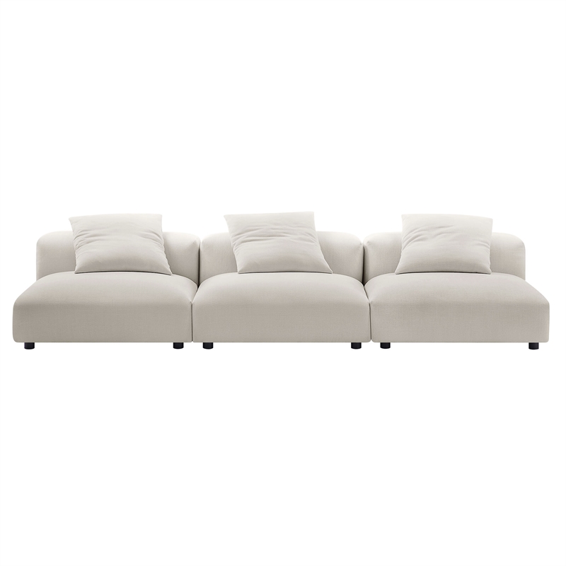 Modway Solace 3-Piece Modular Upholstered Fabric Sofa in Salt