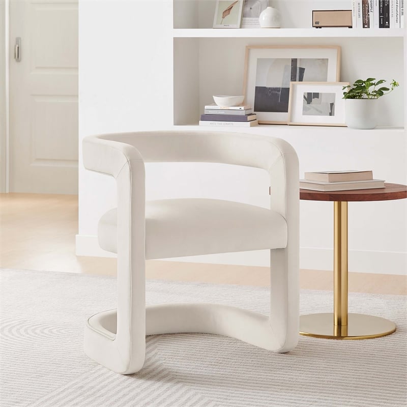 Winslow Barrel Performance Velvet Dining Chair in Alabaster