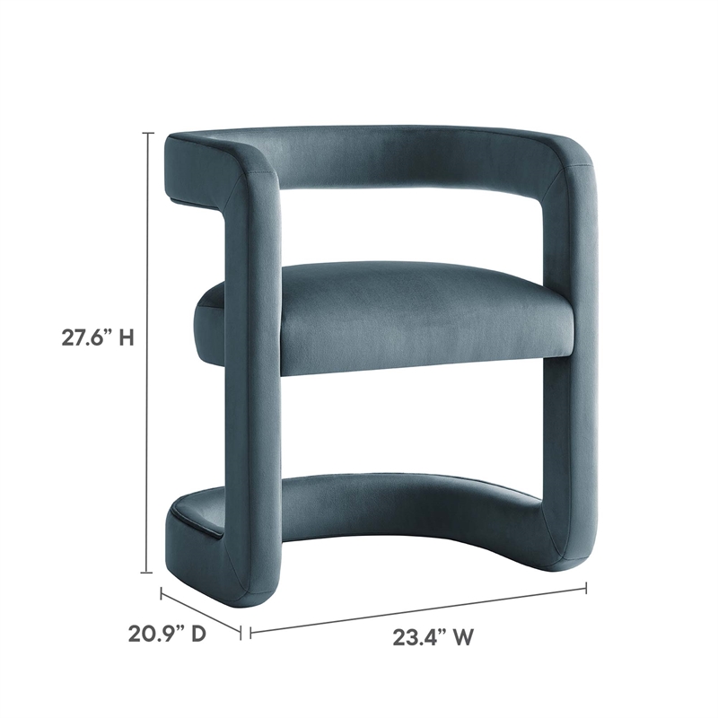 Winslow Barrel Performance Velvet Dining Chair in Cadet Blue