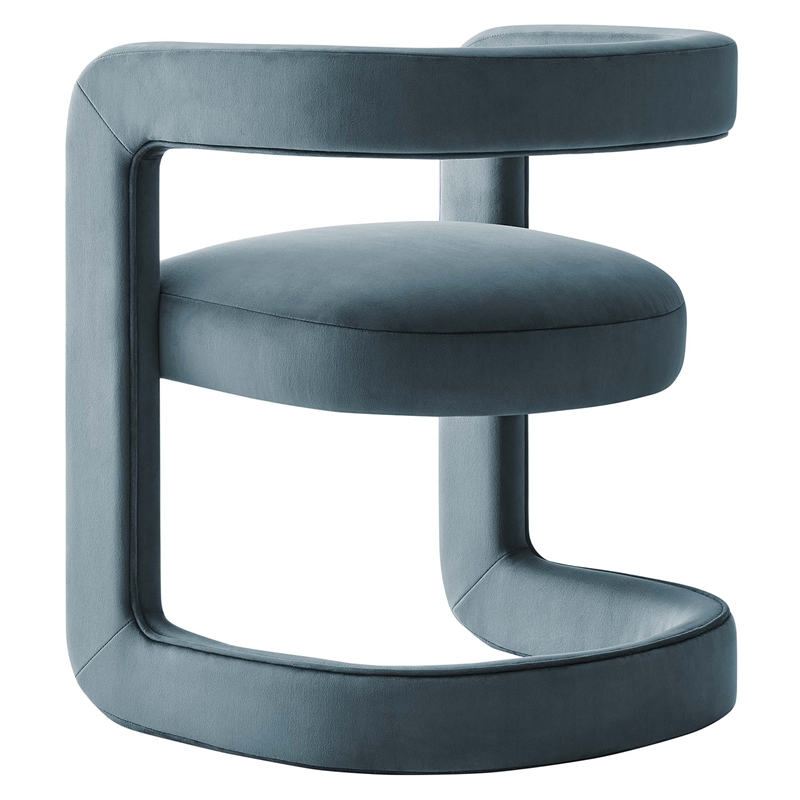Winslow Barrel Performance Velvet Dining Chair in Cadet Blue