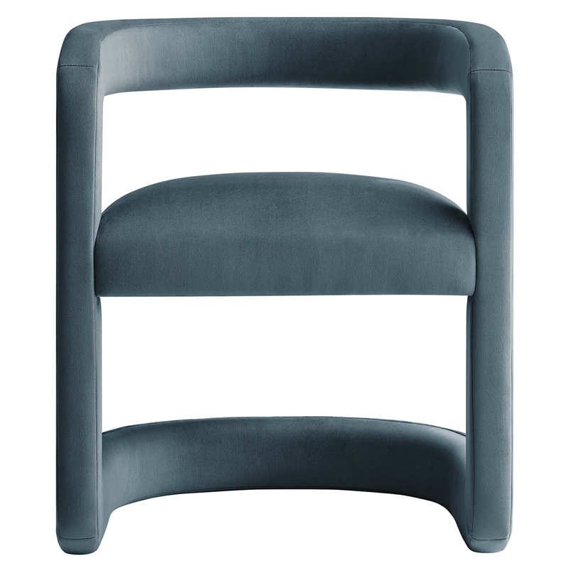 Winslow Barrel Performance Velvet Dining Chair in Cadet Blue