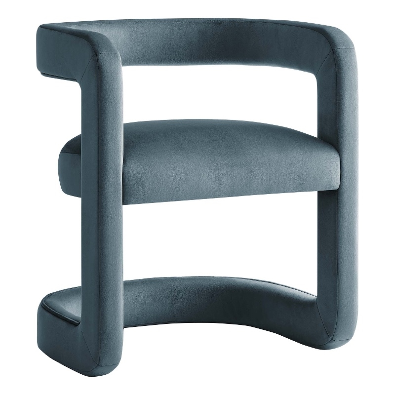 Winslow Barrel Performance Velvet Dining Chair in Cadet Blue