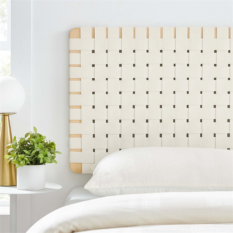 Sparta Weave Wall-Mount Vegan Leather Twin Headboard in Natural Beige