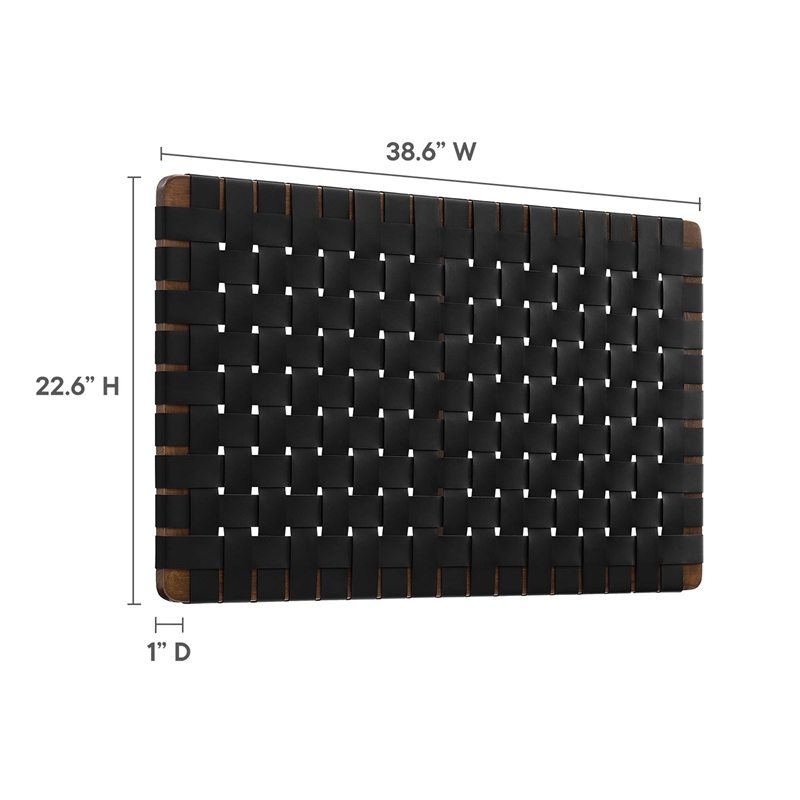 Sparta Weave Wall-Mount Vegan Leather Twin Headboard in Walnut Black