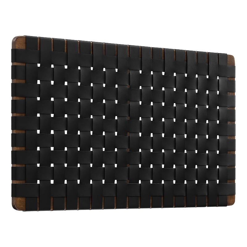 Sparta Weave Wall-Mount Vegan Leather Twin Headboard in Walnut Black