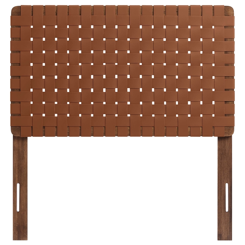 Sparta Weave Vegan Leather Twin Headboard in Walnut Brown