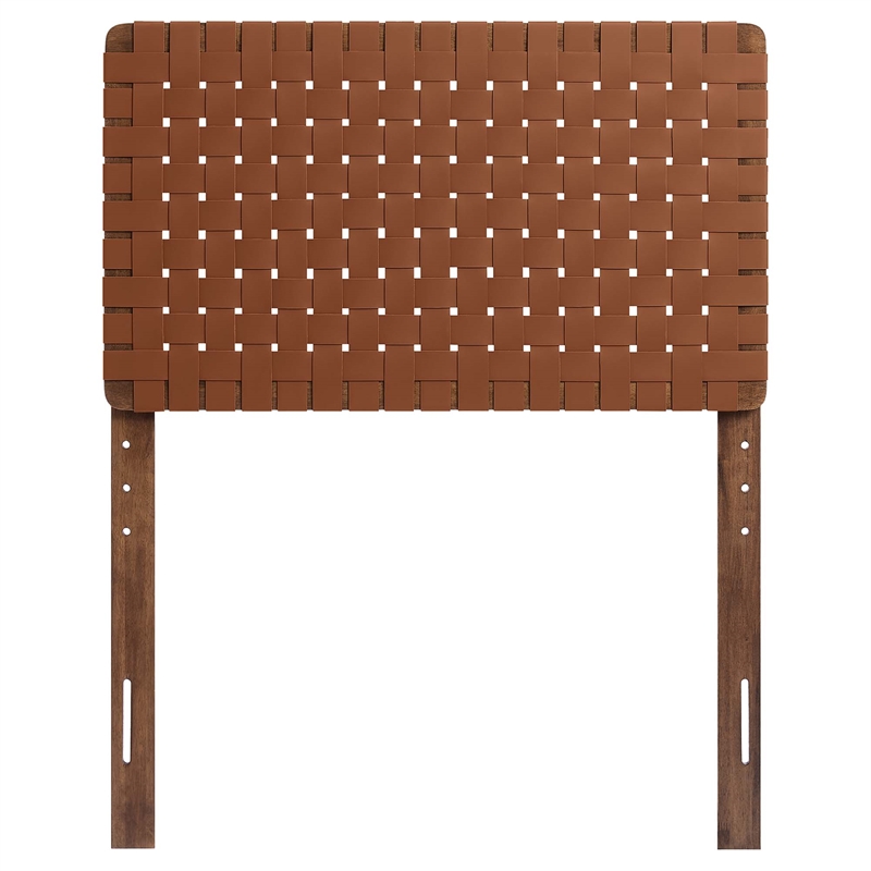 Sparta Weave Vegan Leather Twin Headboard in Walnut Brown