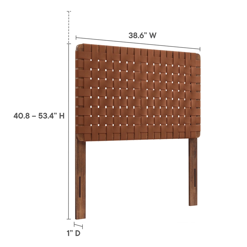 Sparta Weave Vegan Leather Twin Headboard in Walnut Brown