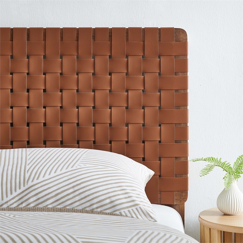 Sparta Weave Vegan Leather Twin Headboard in Walnut Brown
