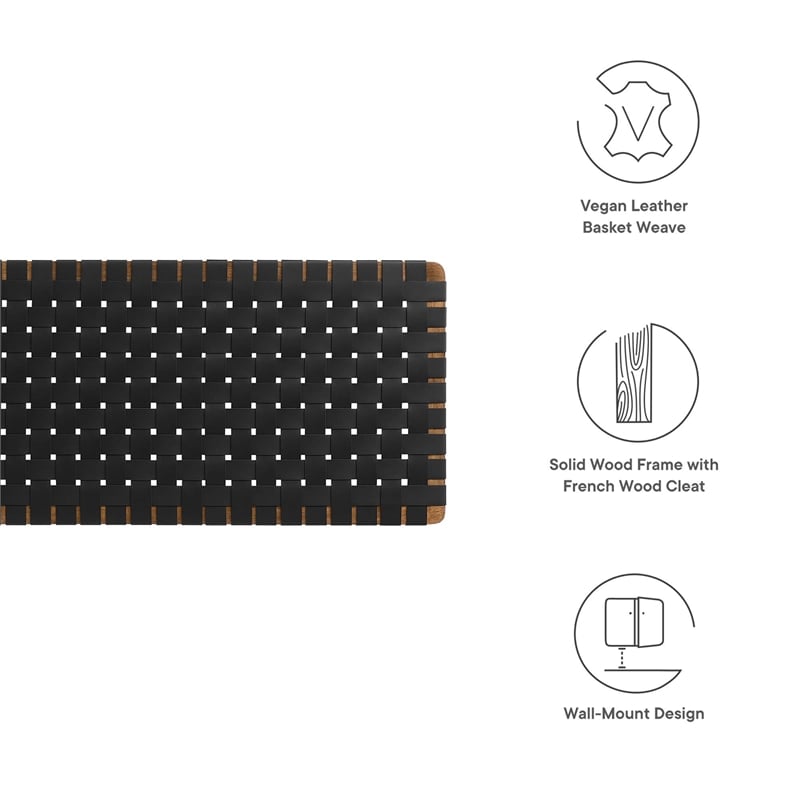 Sparta Weave Wall-Mount Vegan Leather King Headboard in Walnut Black