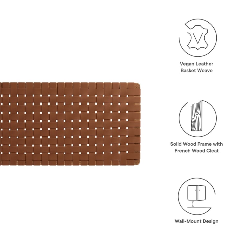 Sparta Weave Wall-Mount Vegan Leather King Headboard in Walnut Brown