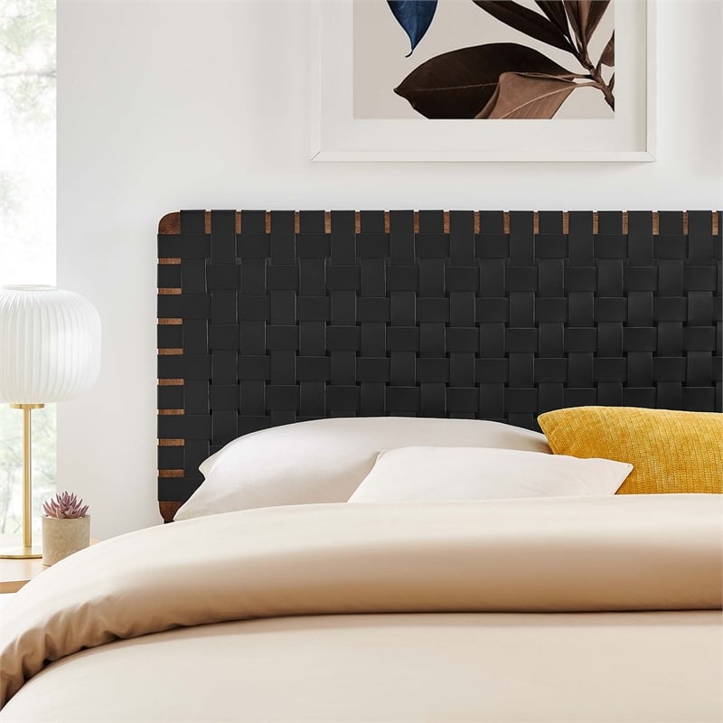 Sparta Weave Vegan Leather King Headboard in Walnut Black