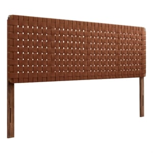 Sparta Weave Vegan Leather King Headboard in Walnut Brown