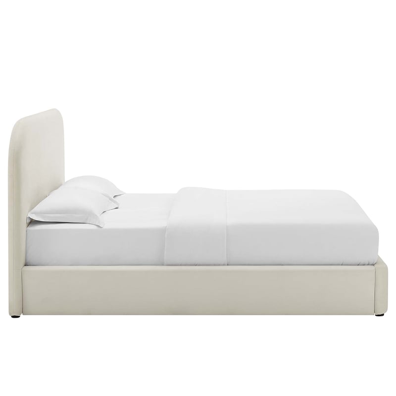Keynote Performance Velvet Curved Full Platform Bed in Alabaster