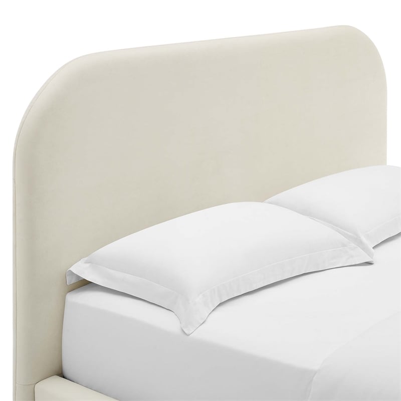 Keynote Performance Velvet Curved Full Platform Bed in Alabaster