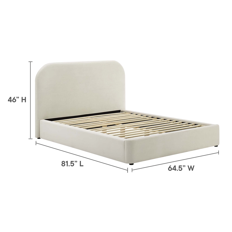 Keynote Performance Velvet Curved Full Platform Bed in Alabaster