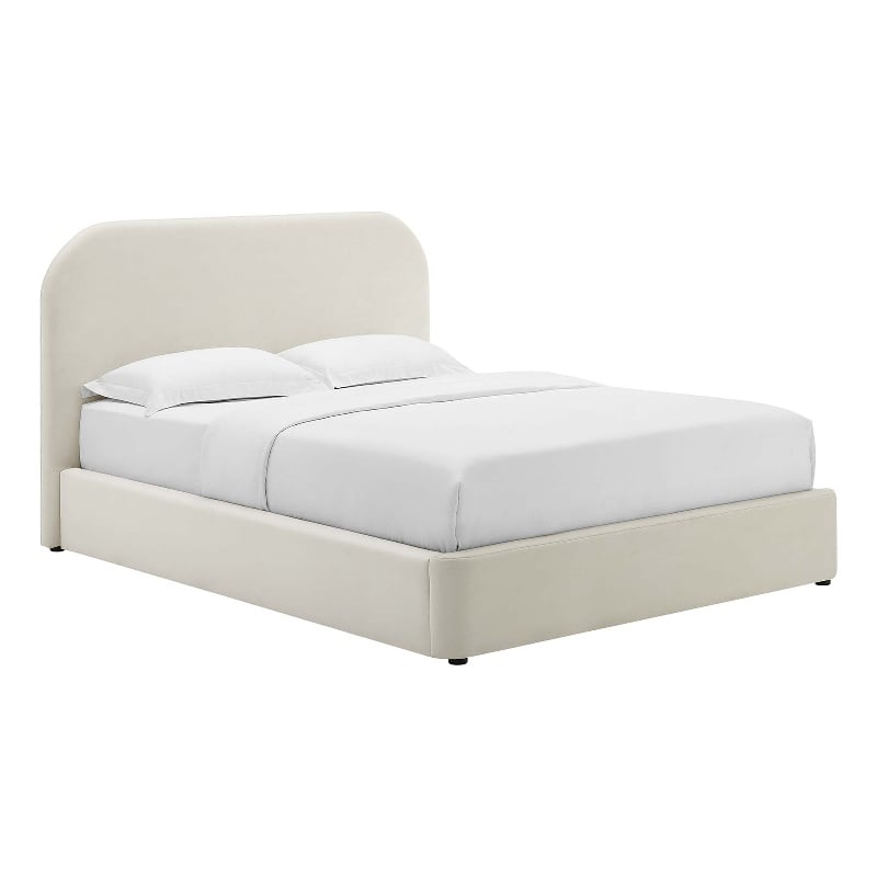 Keynote Performance Velvet Curved Full Platform Bed in Alabaster